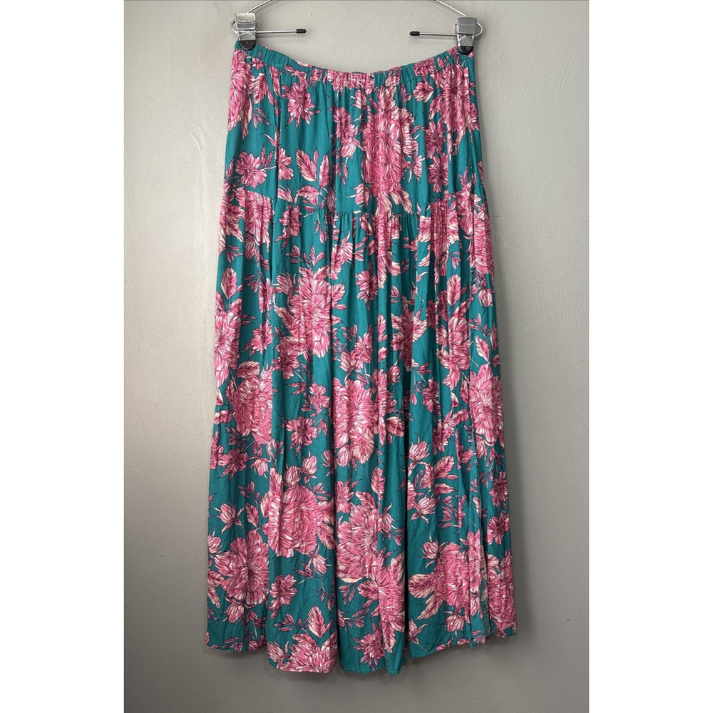 Abel The Label Drop Waist Skirt Size Large Teal Pink Floral Maxi Resort Summer - Picture 5 of 13